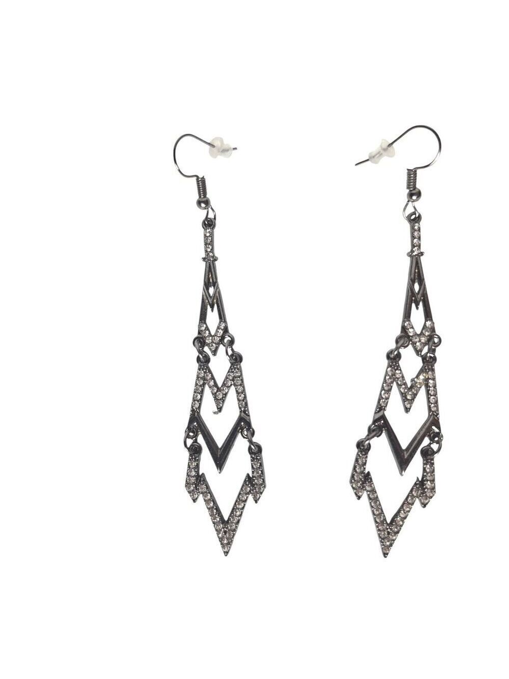 Black Rhodium Plated Cubic Zirconia Geometric Dangle Earrings